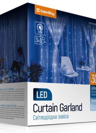 Гирлянда colorway штора водопад 3x3м 300led 220v синяя (cw-gw-300l33vwfbl)