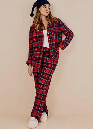 Рождественская пижама в клетку фланелевая хлопковая -рубашка и брюки f&f (англия)