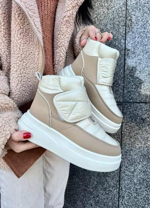 Белые бежевые женские зимние дутики ботинки ботинки из плащевки женские зимние ботинки...
