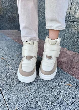 Белые бежевые женские зимние дутики ботинки ботинки из плащевки женские зимние ботинки...