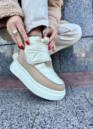 Белые бежевые женские зимние дутики ботинки ботинки из плащевки женские зимние ботинки...