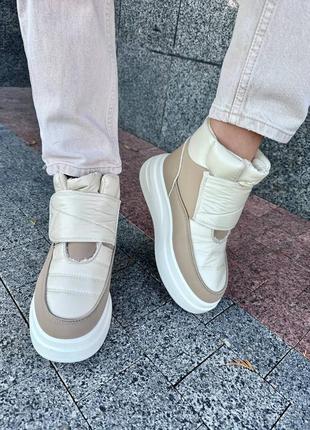 Белые бежевые женские зимние дутики ботинки ботинки из плащевки женские зимние ботинки...