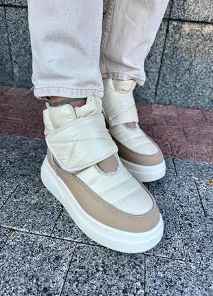 Белые бежевые женские зимние дутики ботинки ботинки из плащевки женские зимние ботинки...