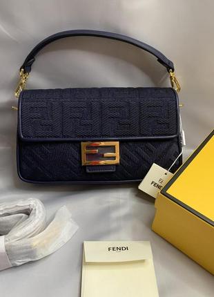 Сумка  из жаккардовой ткани с узором ff синего цвета, в наличии