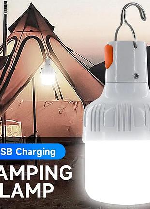 Светодиодная лампочка для кемпинга аккумуляторная с usb и крючком для подвешивания 60w
