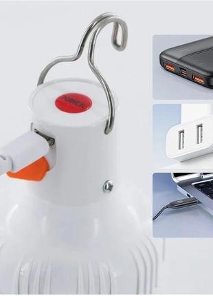 Светодиодная лампочка для кемпинга аккумуляторная с usb и крючком для подвешивания 60w