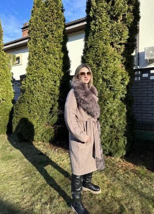 Пальто зимнее альпака с меховым воротником из чернобурки