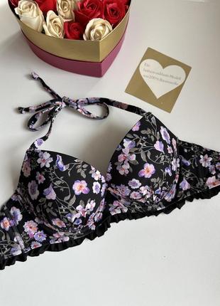 Красивый верх купальника eu 80 c с пуш ап от h&m принт цветы 💙💛