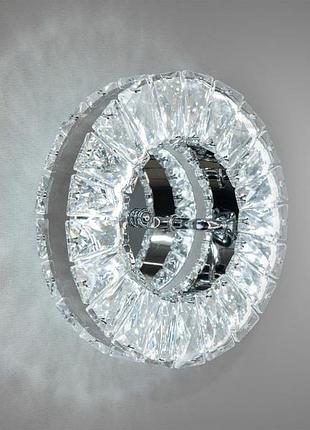 Настінно-стельовий круглий кришталевий led світильник, 15w, хром