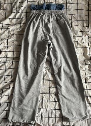Бавовняні сірі baggy спортивки із джинсовою вставкою