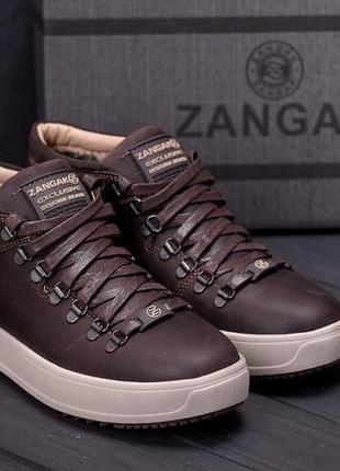 Мужские зимние кожаные ботинки chocolate exclusive коричневые