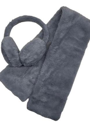 Наушники и шарф серый мягкий мех приятный на ощупь