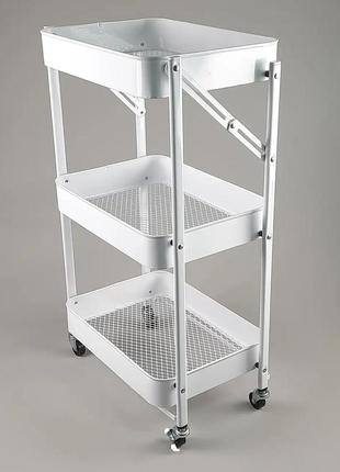 Розкладний 3-ярусний металевий стелаж на коліщатках. відкрита складана полиця-органайзер3 фото
