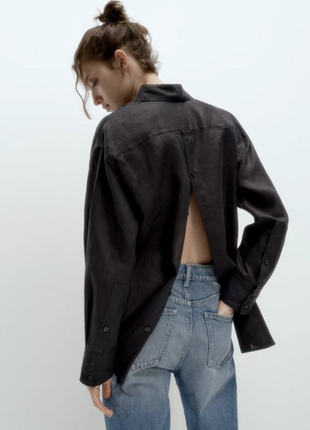 Zara лляна сорочка льон рубашка льняная