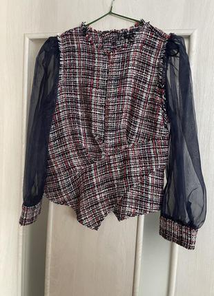 Твидовая блуза с пышными рукавами zara