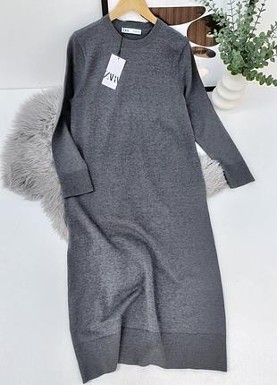 Серое теплое платье миди длины zara, размер, м
