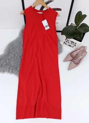 Длинное однотонное трикотажное платье от zara, размер s