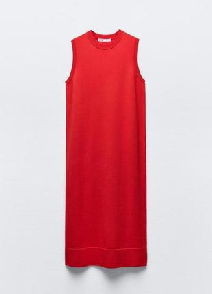 Длинное однотонное трикотажное платье от zara, размер s6 фото