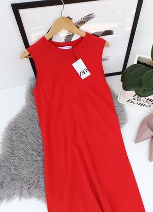 Длинное однотонное трикотажное платье от zara, размер s2 фото