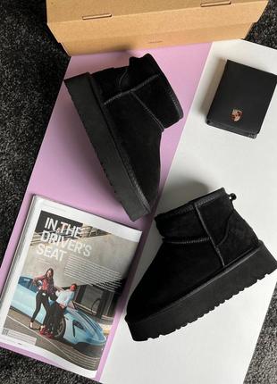 Жіночі уггі ugg classic ultra mini platform black fur