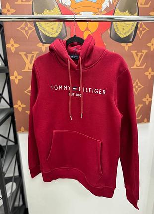 Мужское теплое худи Tommy hilfiger цвет черный, красный