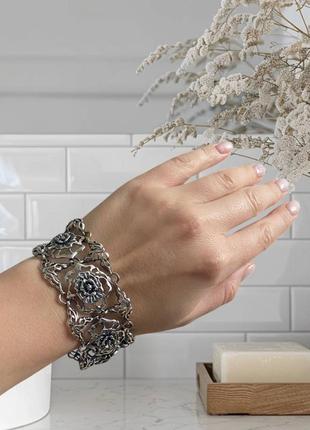 Серебряный винтажный браслет ручной работы мореса