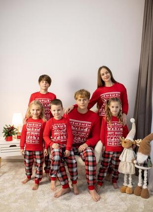 Качественная теплая новогодняя пижама с начесом, family look, фемили лук 92-152р и для взрослых, домашний костюм, фотосессия