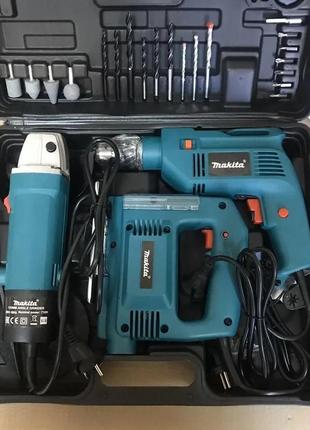 Комплект makita 3 в 1 дриль, лобзик, болгарка/міта три в одному