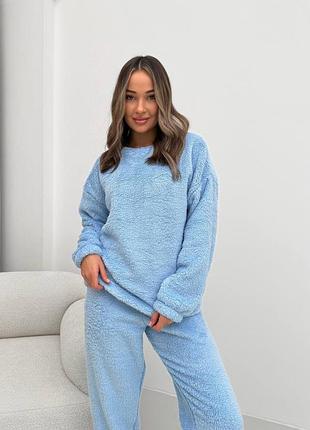 Пижама женская теплая махровая утепленная осенняя зимняя на осень зима домашний костюм плюшевая брюки кофта розовая серая белая коричневая батал