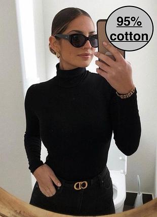 Тонкий чорний гольф водолазка з бавовни еластичний