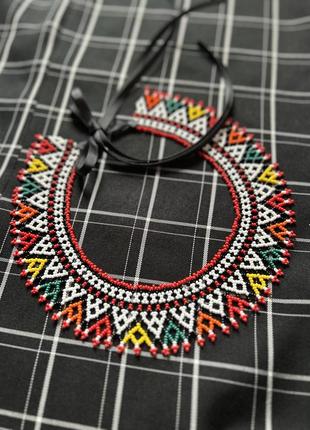 Колье из бисера, силянка из бисера, ожерелье из бисера, воротник из бисера, кризис из бисера, этно изделие, изделие из бисера