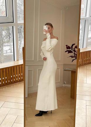 Молочное женское облегающее платье макси с открытыми плечами женское универсальное женское...