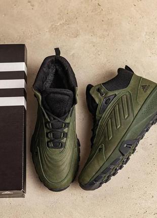 Чоловічі зимові шкіряні кросівки черевики adidas originals ozelia green хакі зелені
