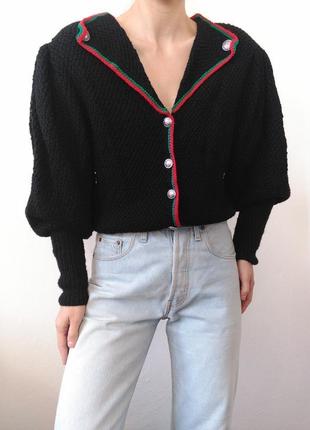 Винтажный кардиган черный свитер с пуговицами черная кофта ручная работа свитер винтажный