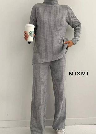 Женский теплый костюм в широкий рубчик из ангоры, штаны клеш