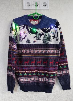 ⛷️❄️рождественский ☃️новогодний свитер с светящимся декором knitwear designed by f&f(размер s)