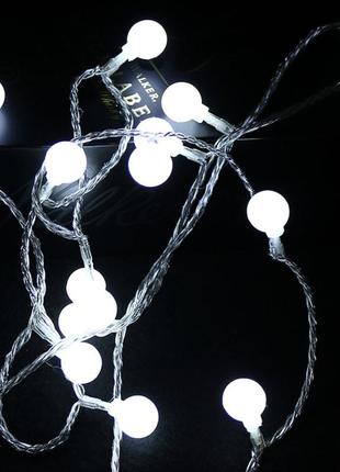 Светодиодная гирлянда шарики 6 метров от usb холодный белый цвет led от повербанка и от сети