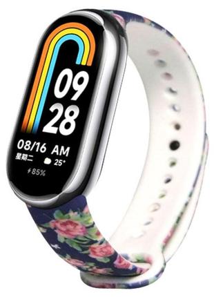 Ремешок силиконовый с рисунком roses mrk для фитнес браслета xiaomi mi band 8 dark blue roses (mrk3829)