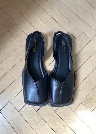 Туфли босоножки сандалии черные кожаные балетки