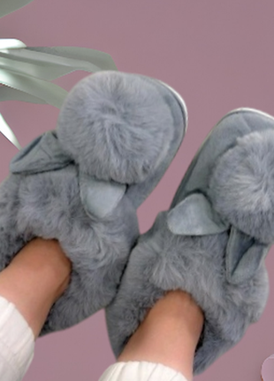 Капці пухнасті,з помпоном та вушками 🐰3 фото
