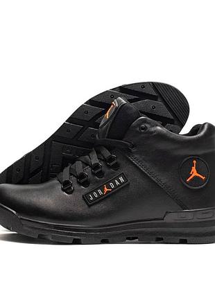 Зимові шкіряні черевики jordan (чорні)
