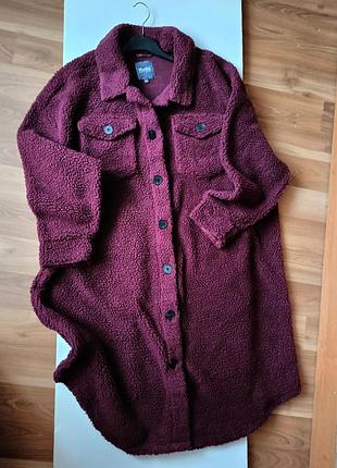 Пальто plus size тедди, цвет бургунди