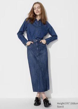 Спідниця uniqlo темно-синя denim panel long skirt