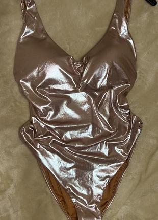Zara слитный купальник, боди металлик, розовое золото, напыление, блестящий, золотой с интересными разрезами, вырезами pp5