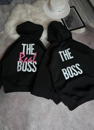 Парні худі чорні the boss real boss худи черный босс