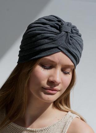 Шапка чалма тюрбан женская летняя из стрейч хлопка d.hats темно серый