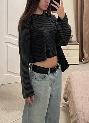 Кроп топ з фейдом, укорочений лонгслів, накидка, болеро, кофта гранж washed grey y2k