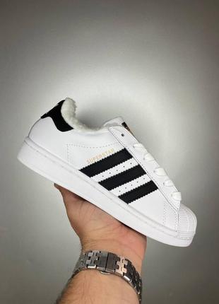 Кроссовки adidas superstar white мех