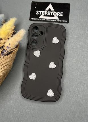 Чехол для samsung a25 (а256) с объемными сердечками волнистый силиконовый закрытая камера противоударный