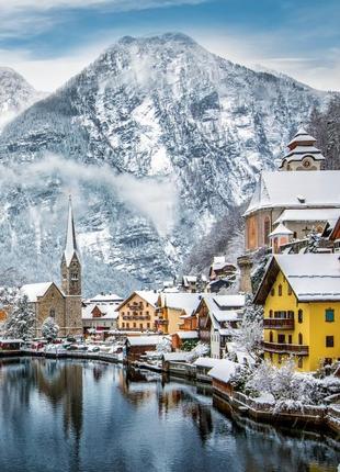 Алмазная вышивка. картина на подрамнике желтые домики,  40х50см, квадратные стразы